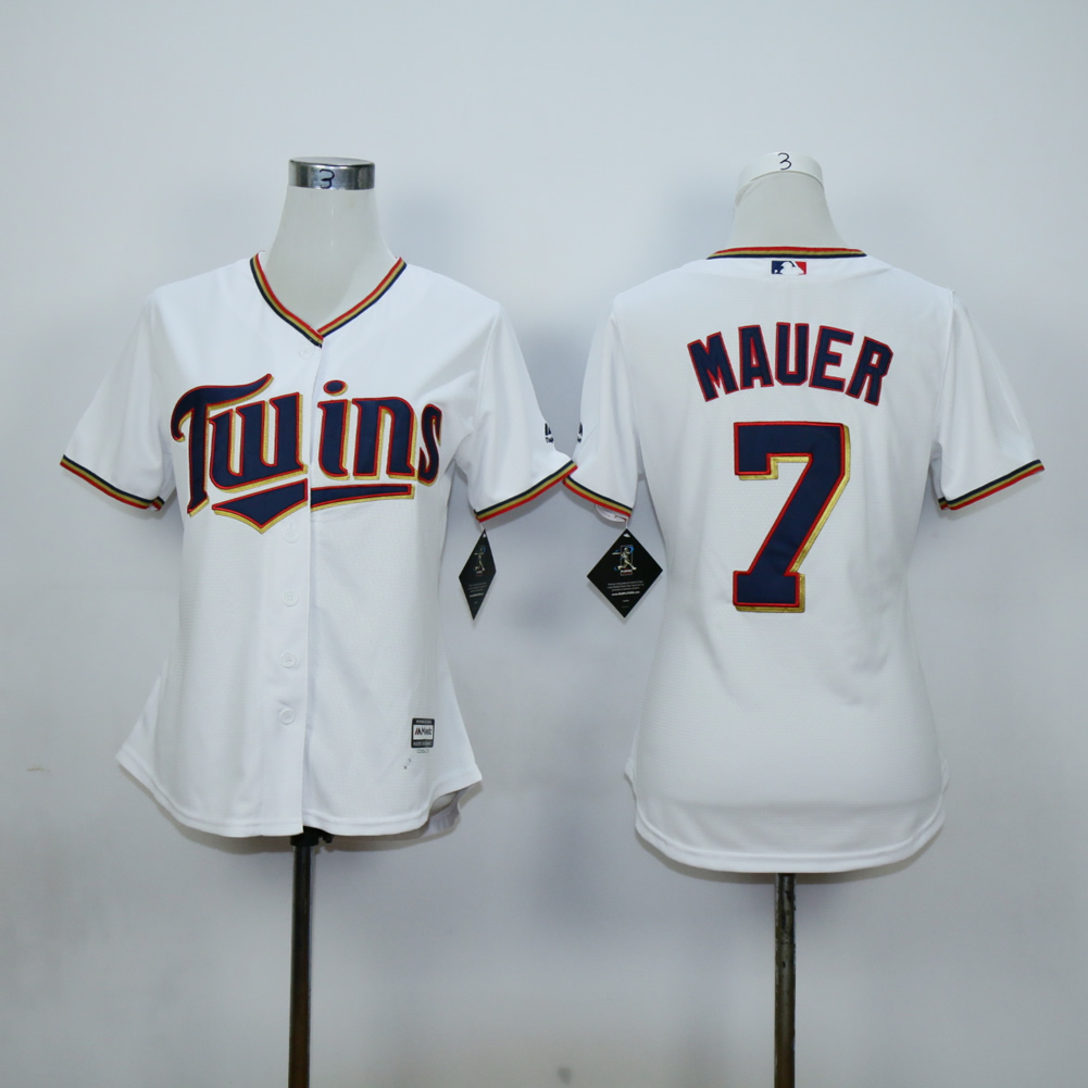 Women Minnesota Twins 7 Mauer White MLB Jerseys